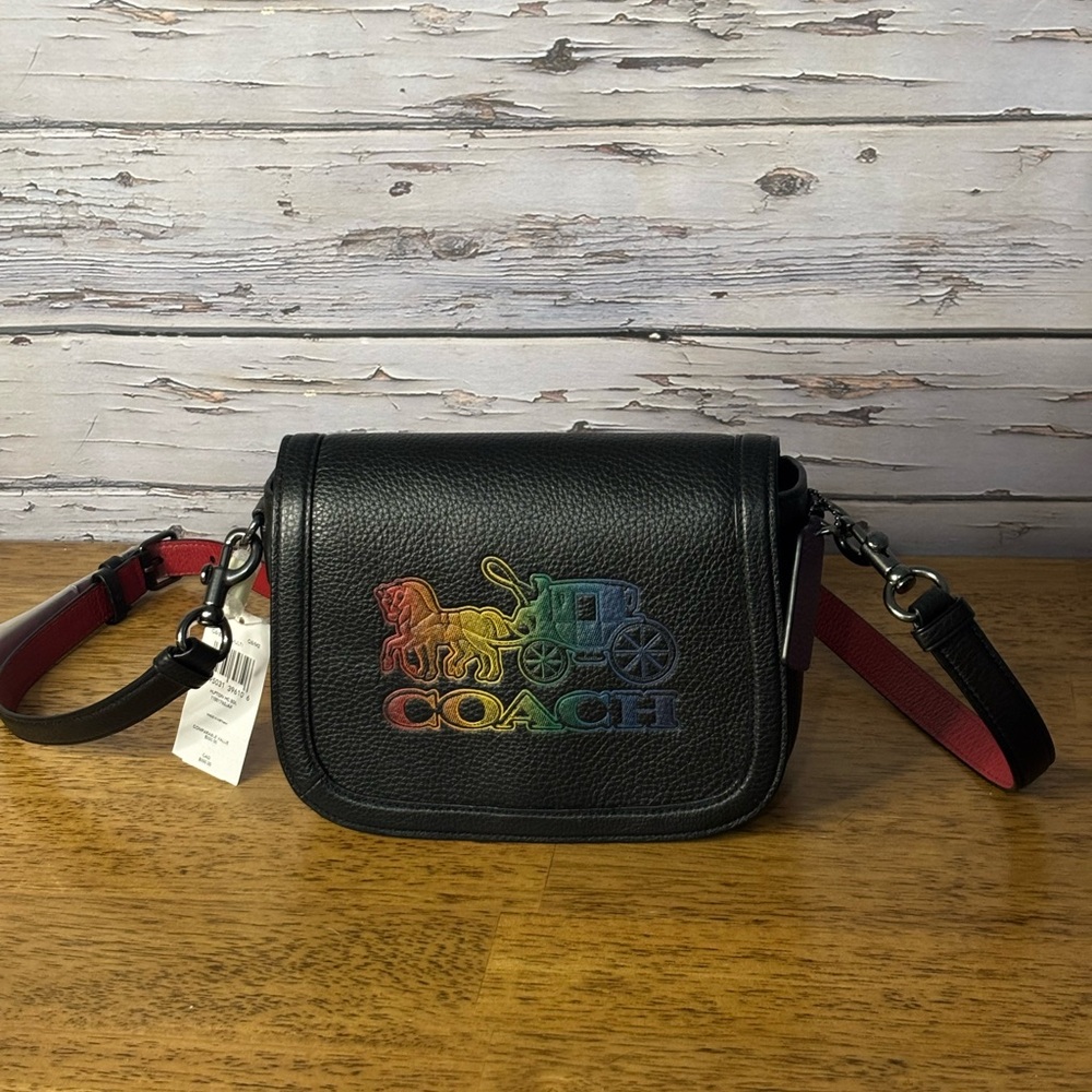 Coach Black Crossbody horse and carriage logo bag
